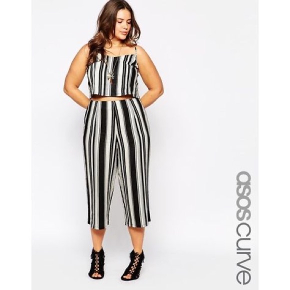 ASOS Curve Pants - ASOS Curve linen stripe culottes wide leg pants
